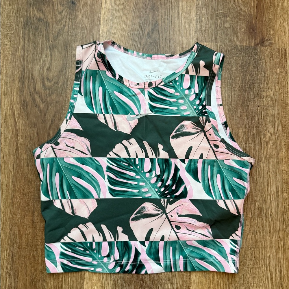 Nike Green and Pink Leaf Print Tank Top